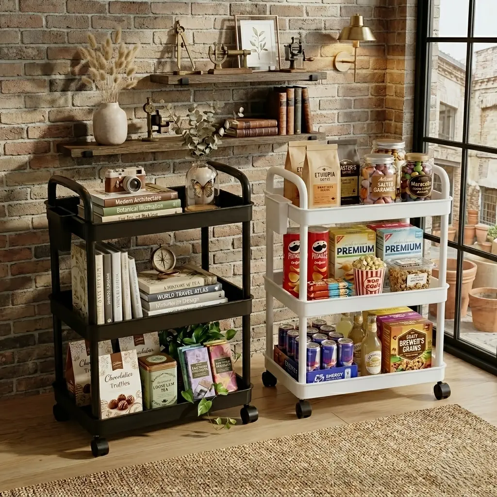 Upgraded Multi-Tier Rolling Storage Cart with Locking Wheels, Slim Mobile Organizer Trolley, Durable Plastic Shelves, Tool-Free Assembly, Removable Baskets, 360° Swivel Casters, Space-Saving, Ideal for Bathroom, Kitchen, Office, Nursery & Crafts