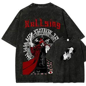 Hot Anmie Hellsing Anime Lover Washed T-shirt personality Clothes Oversized Unisex Couples hot product Streetwear high quality