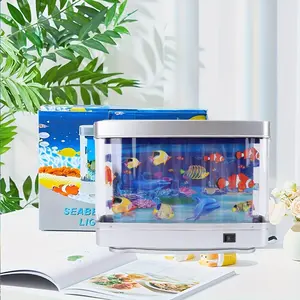 LED Dynamic Artificial Fish Tank Light, Aquarium Sensory Lamp with Wall Shelf Display, Ocean-Themed Calming Décor Lamp for Bedroom, Living Room and Office, Aquarium Décor and Relaxing Switch-Control Lighting
