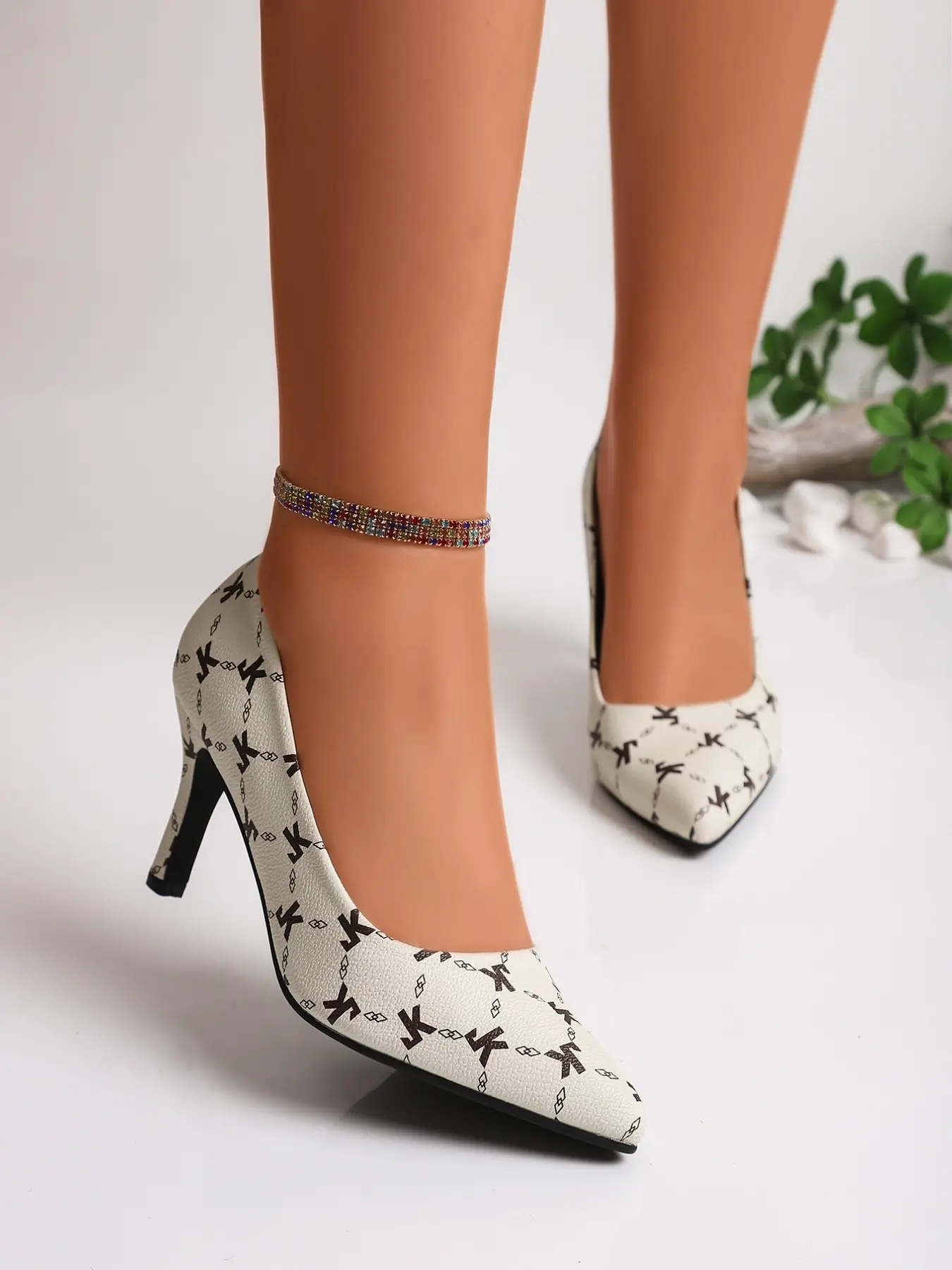 Stylish Vintage Print Stiletto Heel Pumps Women's Shoes, Classy French Pointed Toe Business Party Shoes, Elegant Fashion Versatile Commuter Slip-On High Heels