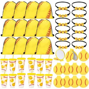 Zhehao 48 Pcs Softball Party Favors Softball Team Gift Include Bracelets, Drawstring Bags, Tumbler Cups with Lid and Straw, Compact Mirrors Cheer Gift for