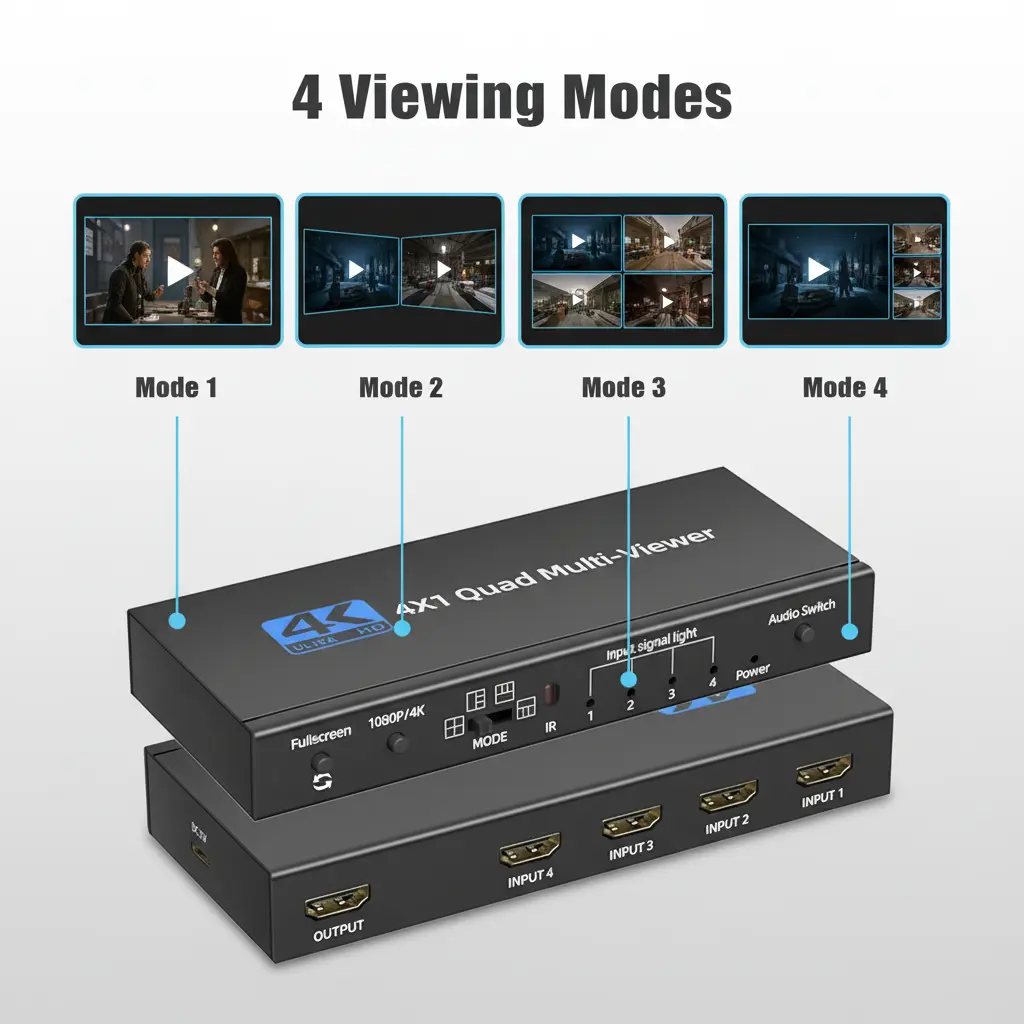 HDMI Multiviewer Switch 4x1 Seamless Switcher Quad Multi-Viewer 4K HD ...