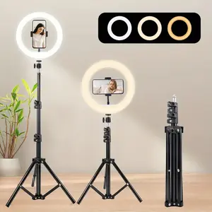 10 Inch Vlogging LED Ring light Ringlight Circle Light With 43in/110Cm Flexible Tripod Stand Phone Holder For Photo Selfie Video Recording Zoom Meeting Makeup vlog Live Stream Video Calls Vlogging Instagram TikTok adjustable tripod stand
