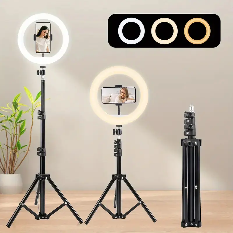 10 Inch Vlogging LED Ring Light with 43in/110cm Flexible Tripod Stand, Phone Holder, Mobile Phone Accessories, Camera Accessories for Photo Selfies, Video Recording
