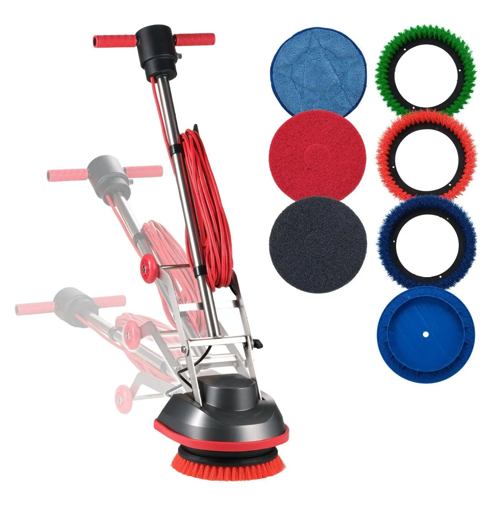 Floor Scrubber Machine, Heavy Duty Floor Cleaner Polisher, 1900 RPM Electric Buffer, 43 FT Cord, 3 Pads & 3 Brushes - for Hardwood, Tile, Carpet