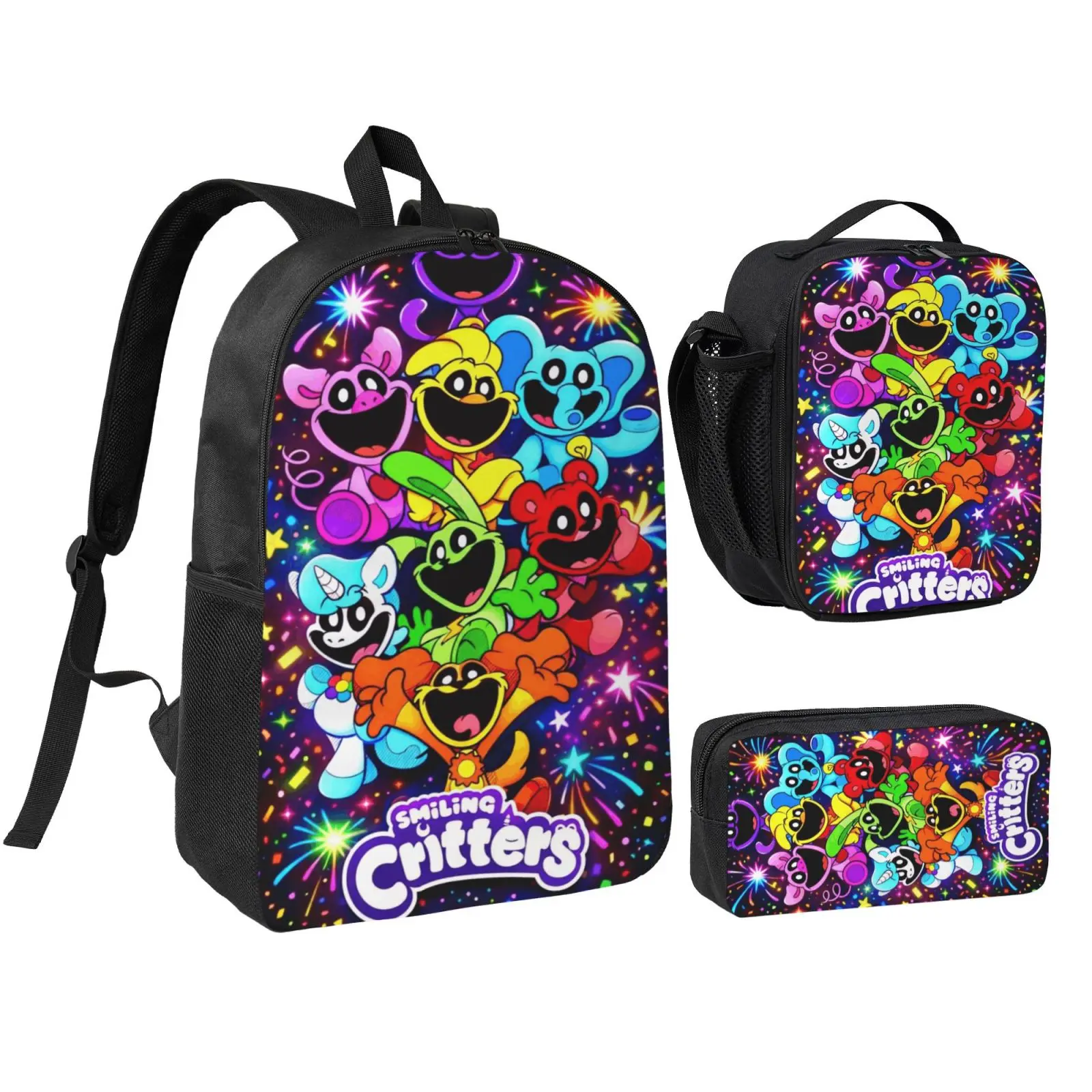 3PCS Catnap Dogday Stain-Resistant Backpack Set for Boys Girls Durable Cartoon School Bag with Matching Lunch Box and Pencil Case Casual Bookbag Perfect for Holiday Gifting Camping Excursions and School Field Trips