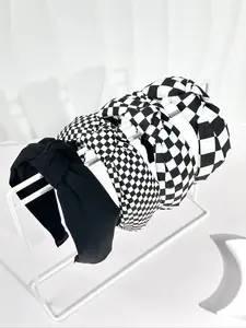 Elegant Women's Fabric Hairbands Set, Solid Color & Plaid Patterns, Wide Brim Knot Design, Perfect for Daily Wear, Headbands Women, Knotted Headband, Accessories