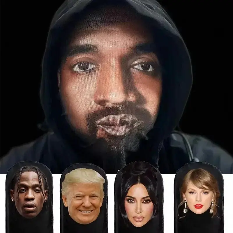 Cosplay Headwear Hip Hop Fashion Hood Hat Headgear New 3D Printed Kanye Mask Elastic Mesh Halloween Decor Full Face Mask Unisex