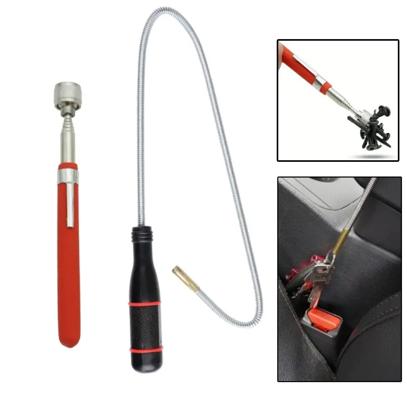 2 Pcs (2 sizes) Retractable Magnetic Pick Up Tool Soft Magnetic Pick Up Tool Metal Retrieval Tool with Retractable Curved Neck for Picking Up Screws Nuts Bolts Keys Hardware Heavy Duty Wrench