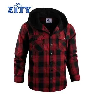 ZITY Men's Red Checkered Hooded Flannel - Ultra Soft Workwear Style Hoodie - Casual Lightweight Plaid Jacket for Fall Outfits - Essential Gingham Checked Top
