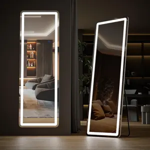 Full Length LED Mirror 64x21 Inch, Lighted Floor Standing Dressing Mirror with Stand, Bedroom Vanity Mirror, Closet and Living Room Home Decor
