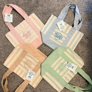 Trader Joe’s Mini Pastel Stripe Canvas Tote Bag Limited Edition Set Of 4