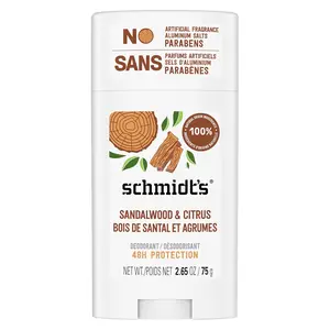 Schmidt's Aluminum-Free Vegan Deodorant Sandalwood & Citrus for Women and Men, with 24 Hour Odor Protection, Natural Ingredients, Cruelty-Free, 2.65 oz