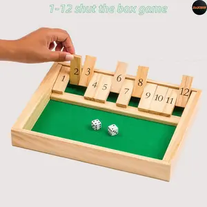 JIAJCHUF Wood Math Game Shut the Box, 12 Number & Lid Design, Ideal for 2+ Players, Perfect for Family Gatherings, Educational Toys