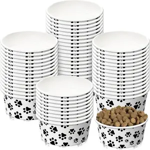 30 count Disposable  Bowls Small Pet Feeding with Printed  Dishes for Small Pet Paper  Travel Bowls for Feeding Dogs and Cats Puppies Dry Wet  Water(12 oz)