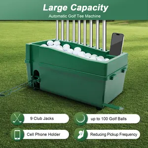 Indoor Golf Automatic Tee Machine with Cue Holder Multi-Function Tee Box ABS Material Modern Style Floor Standing 100 Golf Balls Capacity