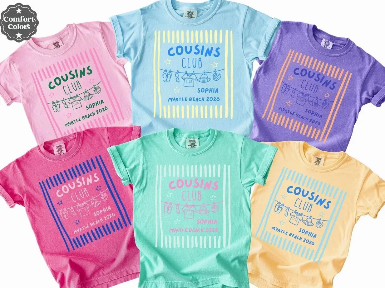 Comfort Colors Cousins Club T-Shirt, Custom Cousin Name Family Reunion Graphic Tee, Matching Cousins Vacation Shirt, Summer Beach Trip Outfit, Family Group Gift for Women & Men