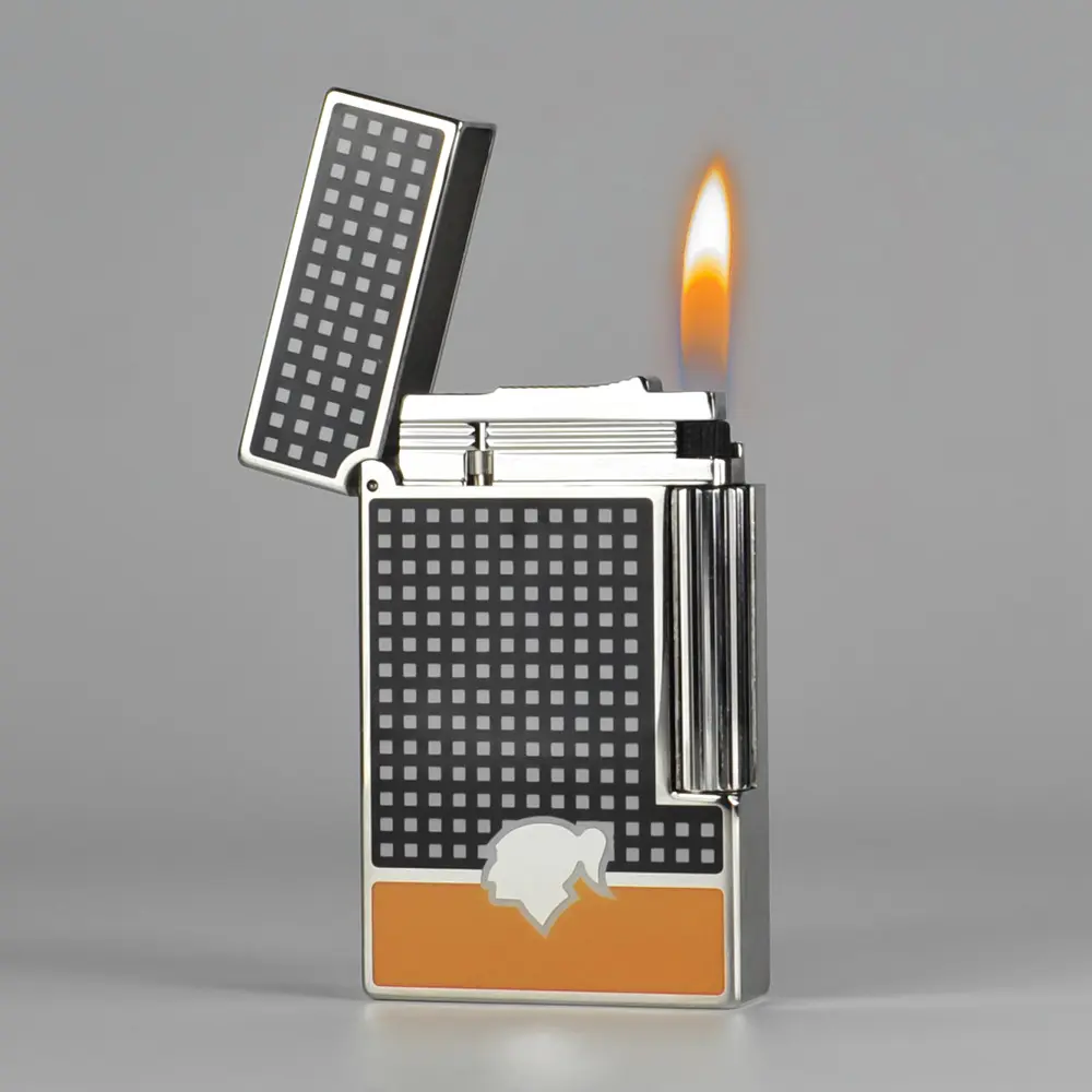 DPT Cohiba Solid Brass Luxury Lighter - SILVER Lacquer Shine, Silver Engraved, Premium Brass, Soft Flame Glow, No Fuel, Ideal Gift for Fathers