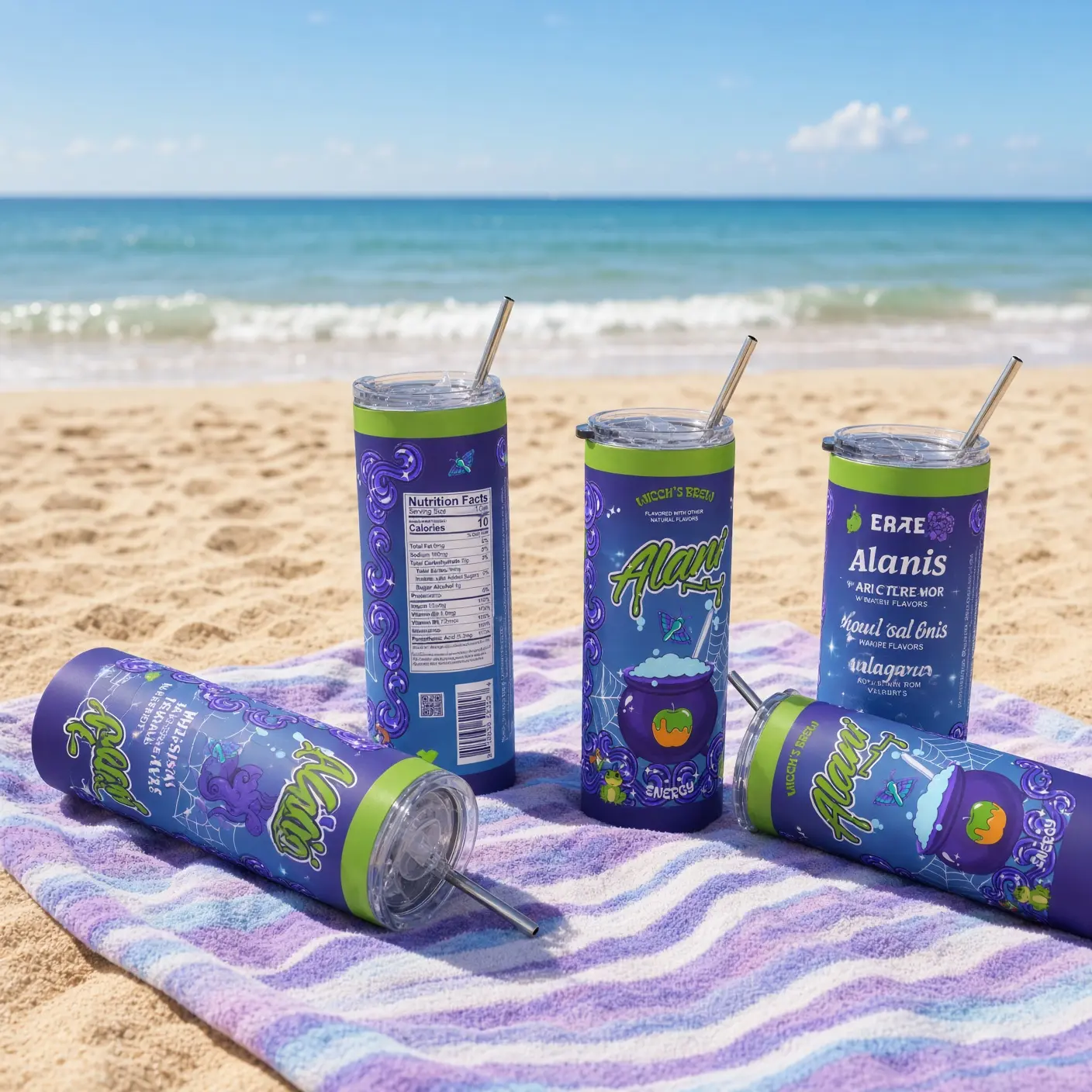 Alani Nu Witch’s Brew Halloween 20oz Skinny Tumbler, Purple Green Cauldron Energy Drink Inspired Stainless Steel Travel Cup with Lid and Straw, Insulated Reusable Mug for Fall, Gym, Work, Parties, Women Gifts and Spooky Season Lovers