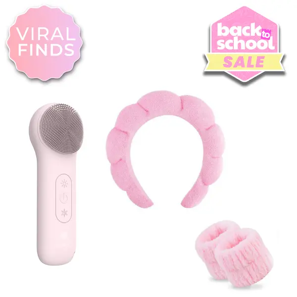 RIKI Radiant & Bubble Headband Bundles - Glow Up, Hair Up - Ultimate Skincare Duo with Dual-Sided Silicone Cleansing Device & Stylish Bubble Headband for Prepping Skin & Securing Style