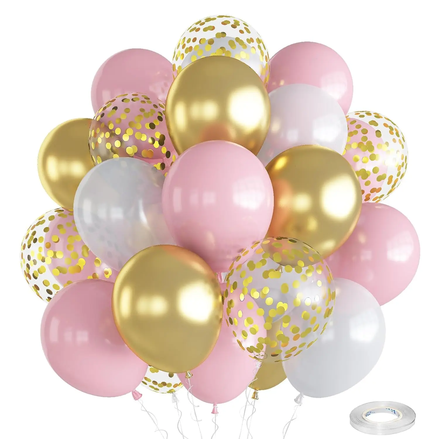 12-Inch Pink, White & Gold Balloon Set with Confetti for Baby Showers, Birthdays & Princess Parties