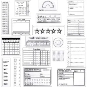 18 Pieces Clear Journal Stamps, 4 Sheets Silicone Calendar Planner Stencils for Bullet, Week Dates Month Organizer Tasks DIY Making Crafts Scrapbooking Supplies