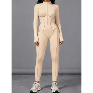 High Stretch Fitness Jumpsuit |   Semi-Zippered, Solid Color Yoga Suit for Women, High Support for High-Intensity Sports, Dance, Cycling, Skateboarding Training