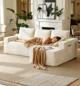 L Shaped Corduroy Chenille Cloud Sofa Deep Seat Chaise With Boneless Down Foam Cushions Oversized Modular Loveseat Pre Assembled For Living Room Modern Sofas Couches Upholstered family couch Rivet Design Leather Storage Foldable Linen Ottoman Bed, Living