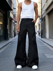 Men's Fashionable Versatile Long Pants, Wide Leg Adjustable Ankle Design, Cool High Street Casual Trousers, Spring & Fall Style