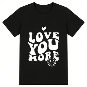 Love You More 100% Cotton T-Shirt – Retro Groovy Font Romantic Graphic Tee, Cute Heart & Smiley Face Apparel, Trendy Valentine’s Day Gift for Couples & Daily Wear Top