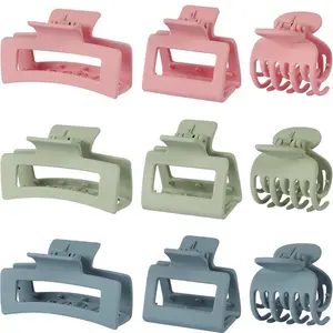 9 pcs Medium Claw Clips for Women - 3 Style Rectangle, Square & Colorful Hair Clips for Thick & Thin Hair Accessories