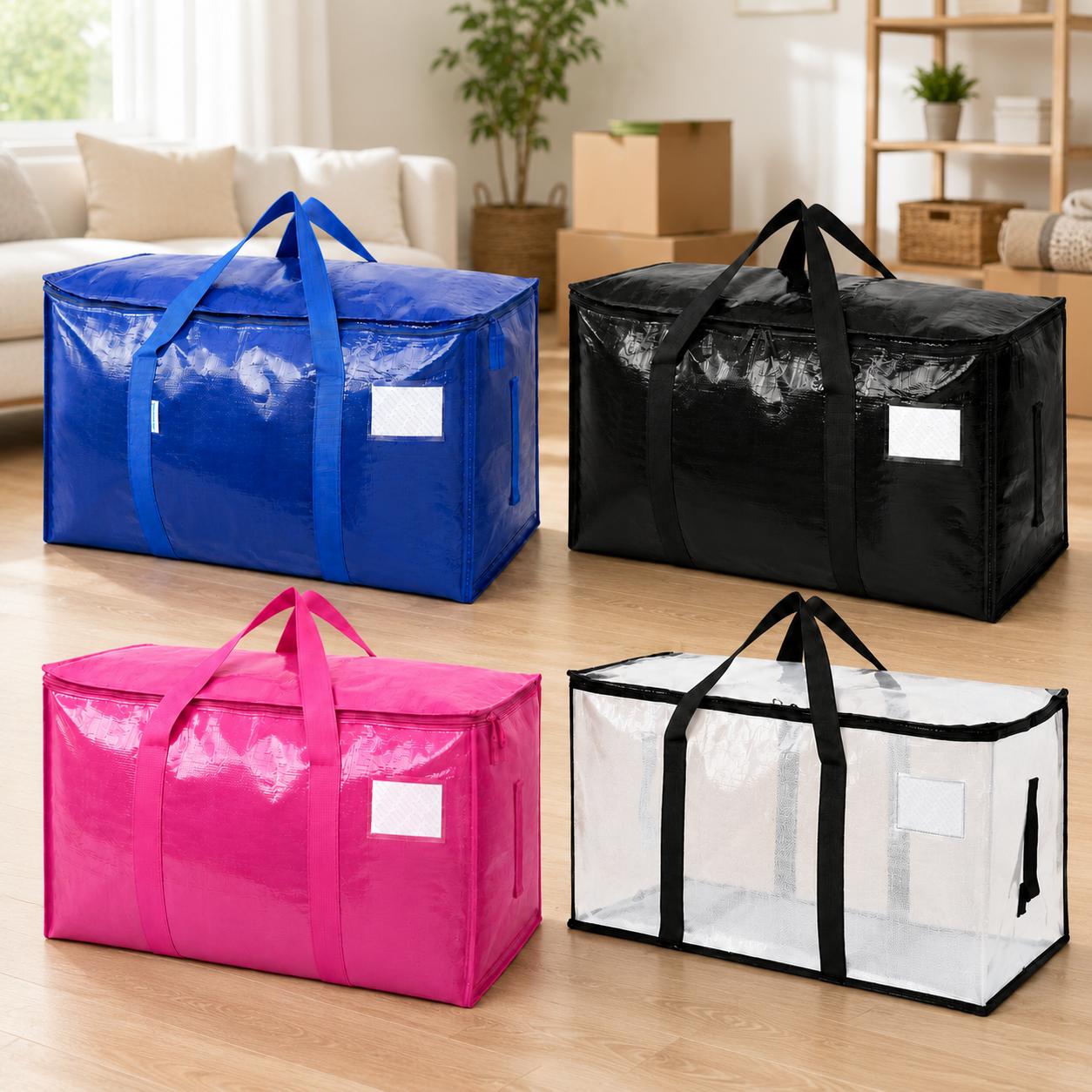 6-Pack 25-Gal Extra Large Moving & Clothes Storage Bags, Heavy-Duty Waterproof Foldable Home Organizers with Reinforced Wraparound Handles, Dual Zippers, Tag Pockets for Moving, Closet Organization