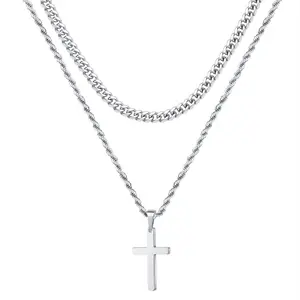 2pcs Hip-hop Double Layer   for Men, Gold   with Unique Style, Layered   for Men's Fashion Statement, Gold   for Men's Edgy Style christian necklace exquisite pendant bold keyring car key chain neck simple beautiful dainty cute flat cross punk bag curb