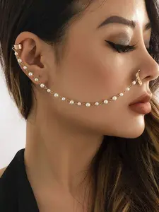 Elegant Faux Pearl Dangle Nose Clip Earrings for Women, No Piercing Required, Perfect for Daily Wear and Holiday Parties