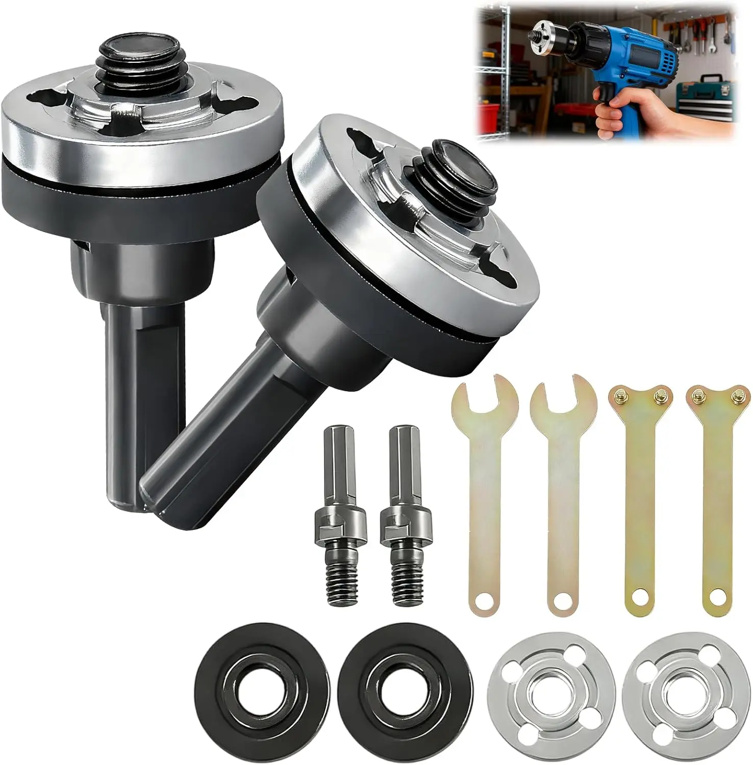 Electric Drill Angle Grinder 10mm Conversion Adapter Kit With Wrench, Drill Converter For Cutting Disc, Polishing Sponge Discs