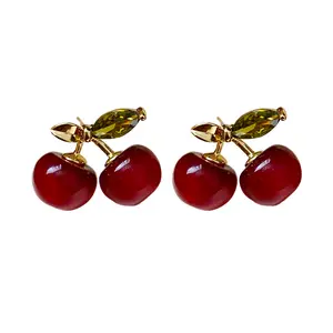 ZIJIN Red cherry-shaped earrings - Women's accessories - Fashion design - Warm style - Suitable for daily occasions, as well as occasions such as Valentine's Day, birthdays and parties