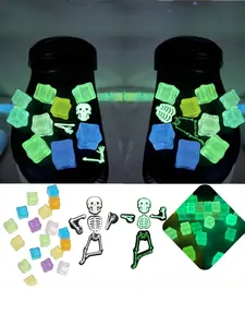 23-Piece Glow-In-The-Dark Ice Cubes & Skull Shape Shoe Charms, Glowing Shoe Accessories for Unisex Clogs, DIY Summer Shoes Decorations