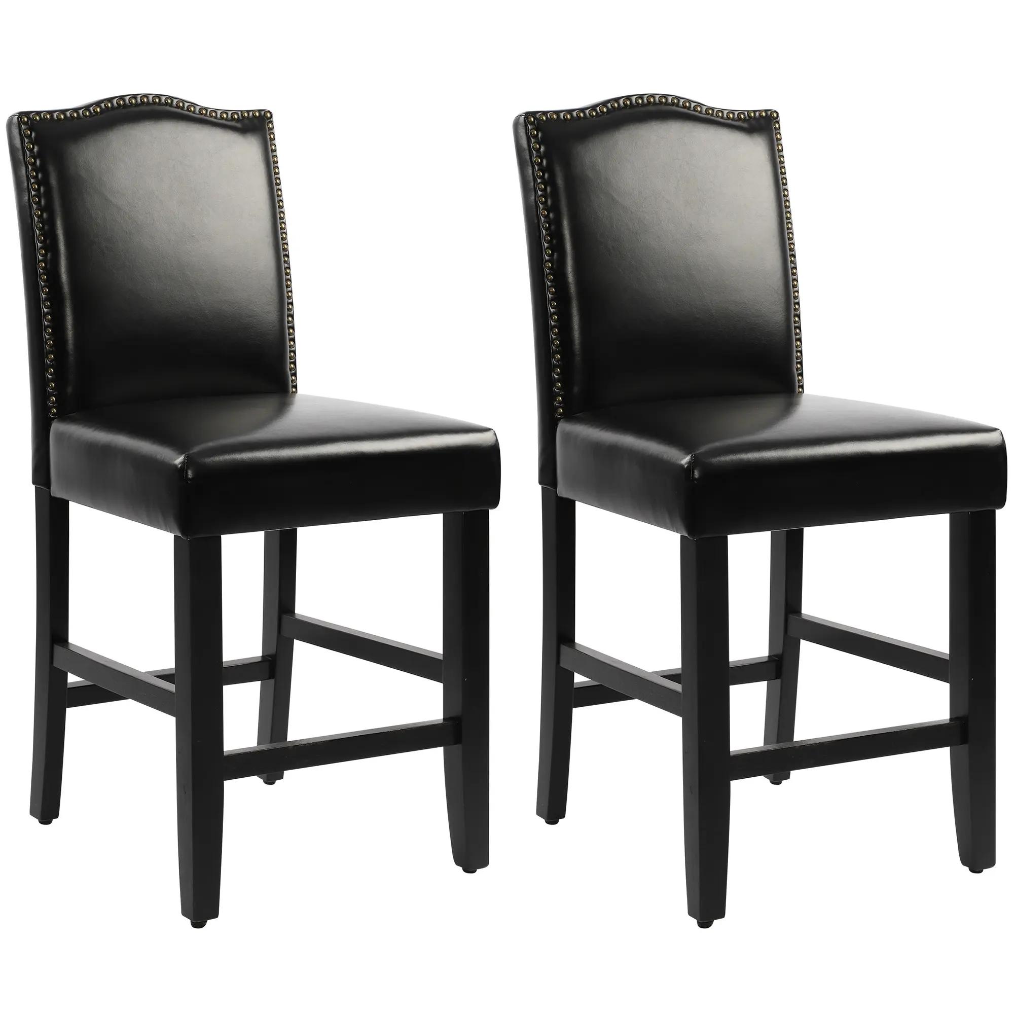 LSSPAID Bar Stools, Pu Counter Height Bar Chairs Set Of 2, Upholstered Bar Stool Solid Wood Barstools For Kitchen Island Home Bar Pub Dining Room