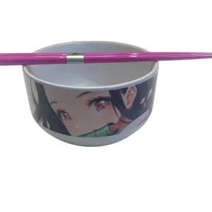 Nezuko Demon Slayer Ceramic Ramen Bowl with Pink Chopsticks - Tableware