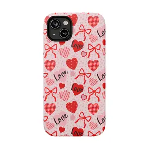 Valentine Heart Bow Phone Case, Dual Layer Protective Cover, Durable Shockproof Fashion Protection, Fits iPhone 11-15 Series, Gift Idea, Casing