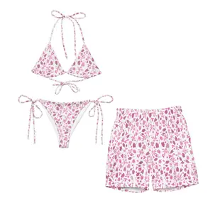 His & Hers Floral Swimwear: 2-Piece Bikini Bathing Suit & Men's Beach Shorts - Y2K