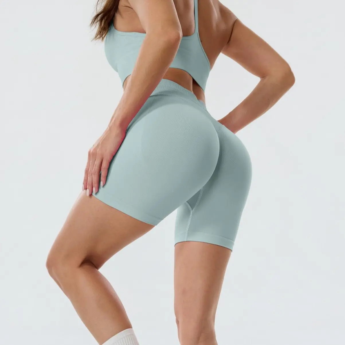 Coral Canton 2pcs Sports Shorts High Waistband Butt Lifting Coral Canton 2pcs Sports Shorts High Waistband Butt Lifting