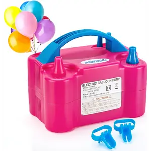 AGPTEK Electric Air Balloon Pump, 110V 600W Rose Red Portable Dual Nozzle Inflator/Blower for Party Decoration