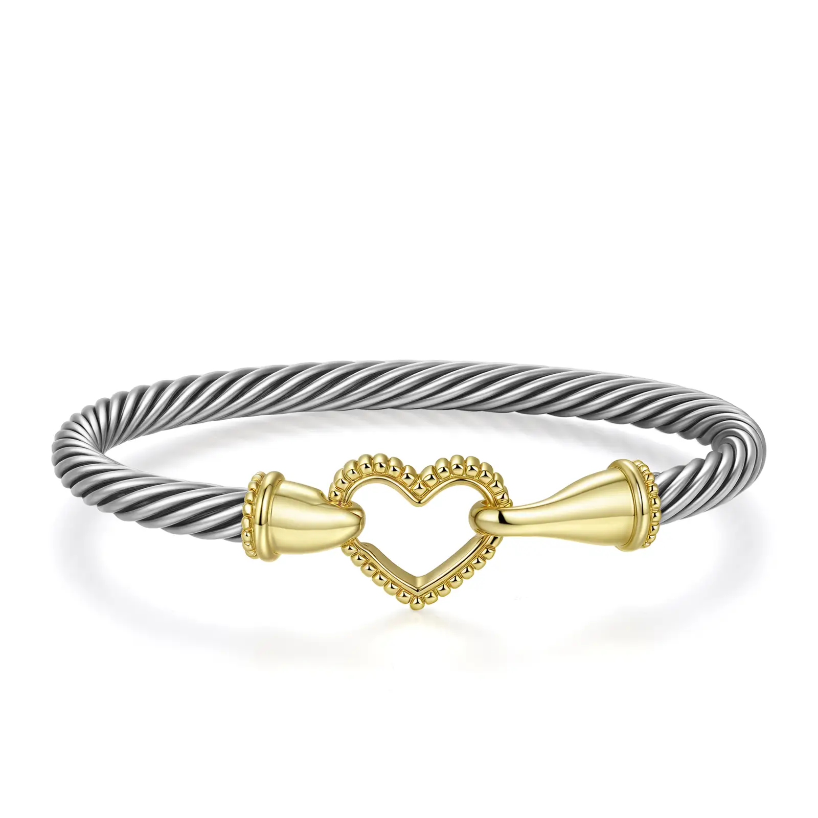Mytys Two Tone Buckle With Heart Design Exquisite Bracelet for Women Match Hypoallergenic Trendy Stack Bangle Jewelry