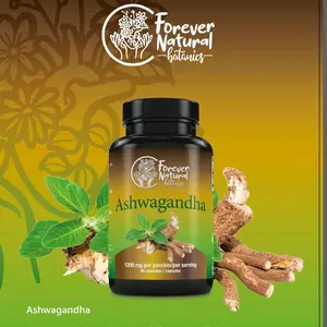 Forever Natural Botanics Ashwagandha 1200mg - 90 Vegan Capsules for Men & Women - Supports Body Energy & Reduces Stress - Plant-Based Supplement