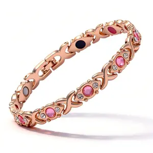 September Laurel Energy magnet bracelet, eco-friendly alloy with diamonds, adjustable ladies' wristband,Adjustable Fit, Diamond Accent Wristband Adjustable Magnetic Healing Bracelet for Women Christmas Gift