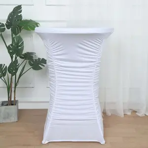 Heavy Duty Spandex Fitted Round Cocktail Table Cover 30" White Ruched Pleated - Durable Stretch Tablecloth