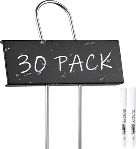 30-Pack Rust-Proof Metal Plant Labels with Galvanized Stakes, Height 10.6" Label Area 3.5"x1.2", Waterproof Weatherproof Garden Markers, Reusable Tags with 2 Pens (Black)
