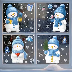 Christmas Snowman Glass Stickers Set, Static Cling Window Decorations, Candy Snowflake Design, Holiday Gift Box Included