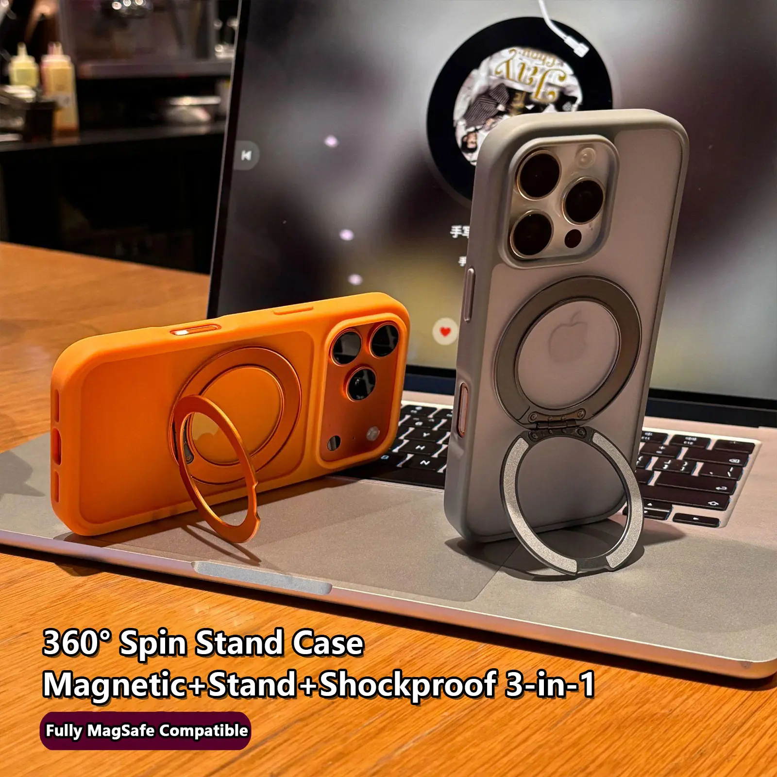 360° Spin Stand Magnetic Protective Phone Case, Shockproof Casing Cover for iPhone 17Pro Max, Air, 16, 15Plus, 14, 13, 12, 11, XR, XS Max with Military Grade Drop Protection for Tech Lovers (Model NN133), Smartphone, Handheld